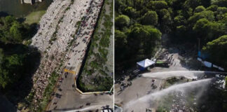 VIDEO: Policía y Ejército dispersan a bombazos y chorros de agua marcha contra minera en San Juan