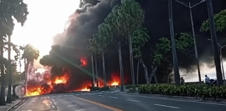 VIDEO: Camión de combustible se incendia en el Malecón de Santo Domingo
